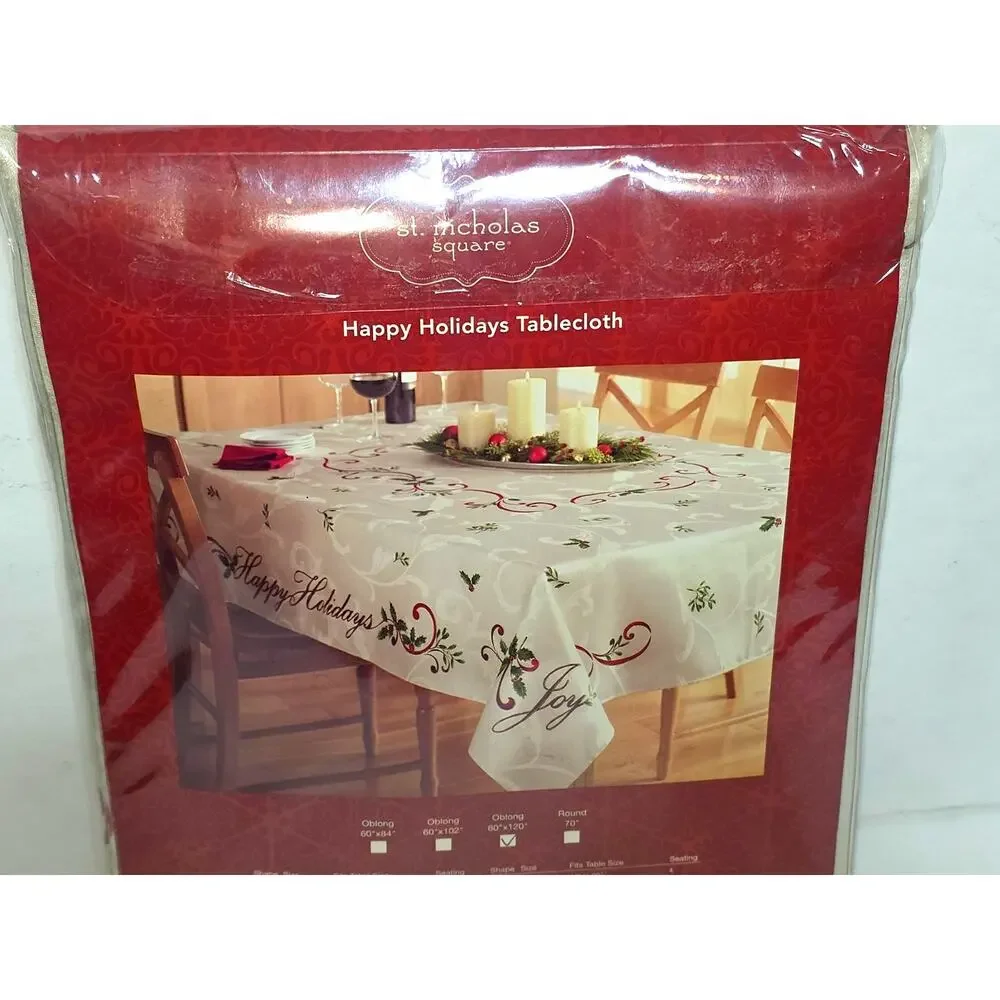 NWT St Nicholas Oblong Joy Border Happy Holiday Tablecloth 60x120